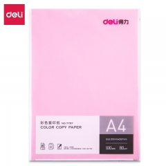 得力（deli）7757 彩色打印紙 兒童手工折紙彩紙 A4彩色復印紙 淺粉色 80G 100張/包